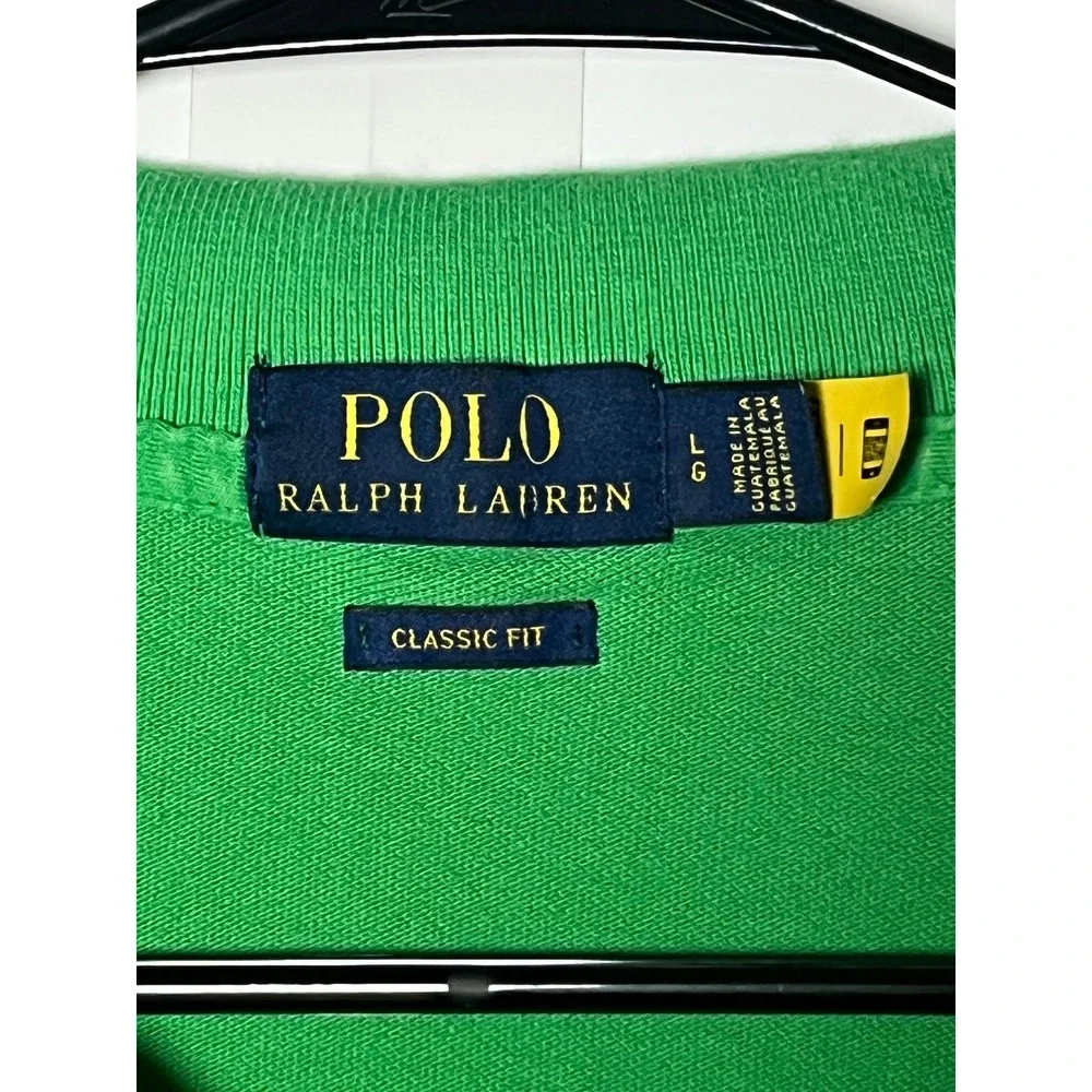 Polo Ralph Lauren Mens Classic Fit Cotton Mesh Polo Shirt Green Navy Pony Logo L